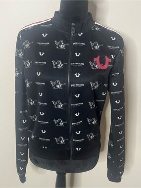 True Religion Women’s Black Monogram Full Zip Track Jacket Sz L